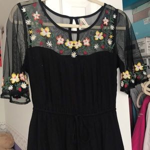 Black dress with mesh top and floral design|| NWOT